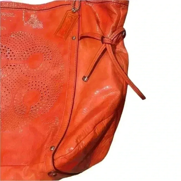 PENDING Coach Audrey OP ART Coral Peach Patent Leather Tote Shoulder Handbag - Picture 7 of 16